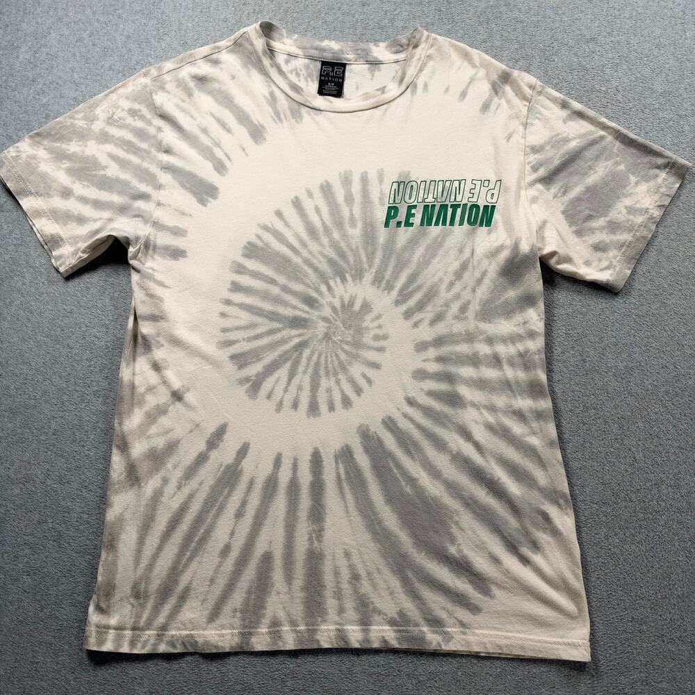 PE Nation Spiral Tie Dye T-Shirt Women's Size Small Gray White Crew Neck